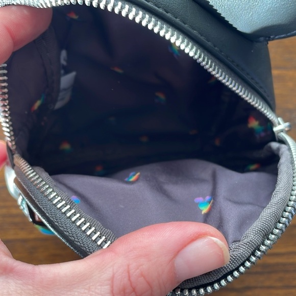 Loungelfy, Disney Parks, rainbow and black vinyl Mickey ear two-pocket wristlet - Picture 7 of 8